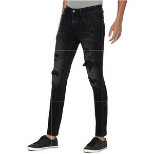 American Eagle Patched Black Skinny Jeans 33x34 Airflex 360 Ankle Stretch Denim